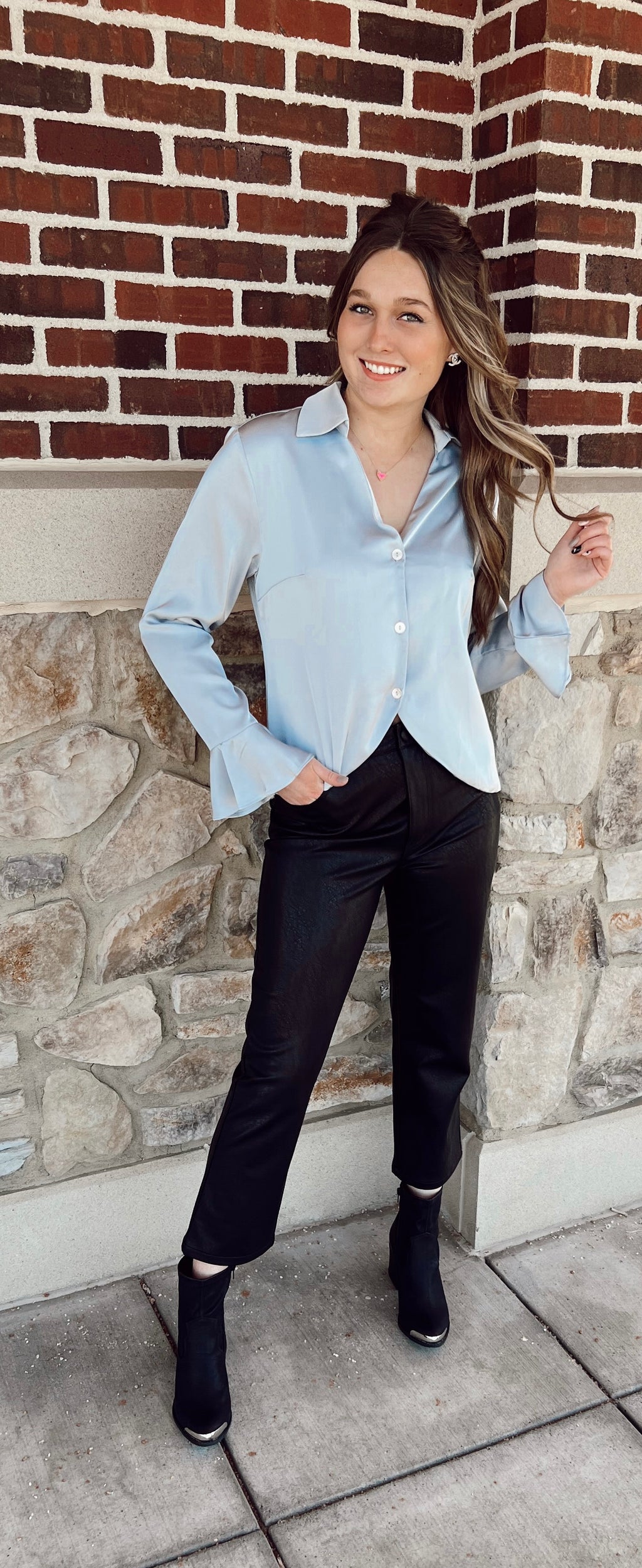 Ice Blue Tulip Sleeve Blouse