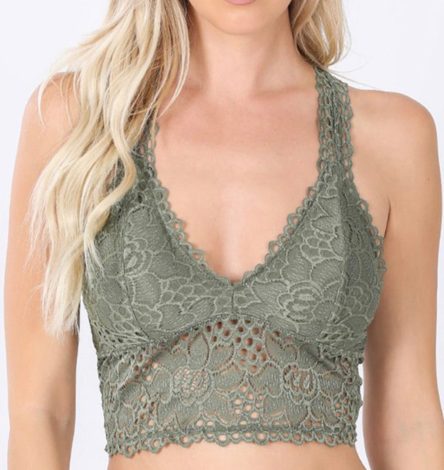 Metallic Lace Bralette - MILITARY OLIVE / S
