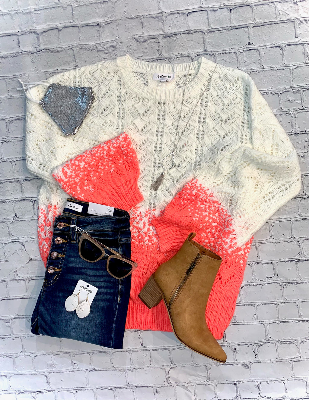 Flash Sale-2 Tone Sweater in Neon Coral