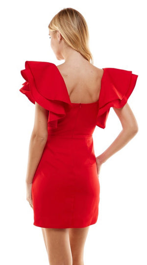 Ruffle Sleeve Dress in Husker Red